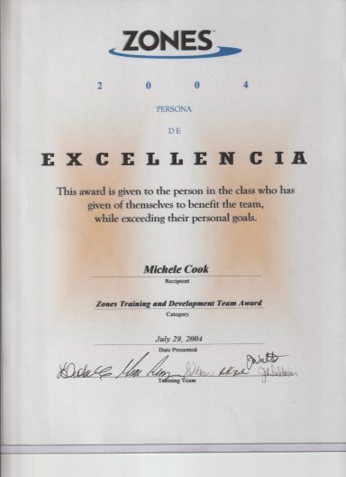 Michele Cook, Zones Certificate of Excellence for Training & Development, #Zones Michele Cook, Zones Certificate of Excellence for Training & Development, #Zones